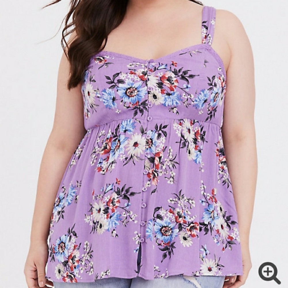Lavender Purple Floral Crepe Babydoll Tank